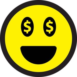 smiley face with money eyes