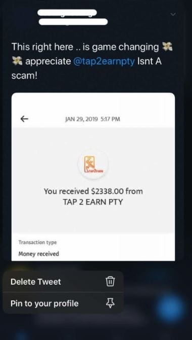 is tap 2 earn legit fake payment proof