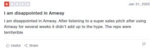 negative reivew on trustpilot is Amway a scam