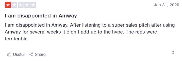 negative reivew on trustpilot is Amway a scam