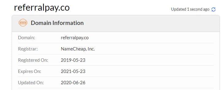 referralpay.co creation date according to whois.com