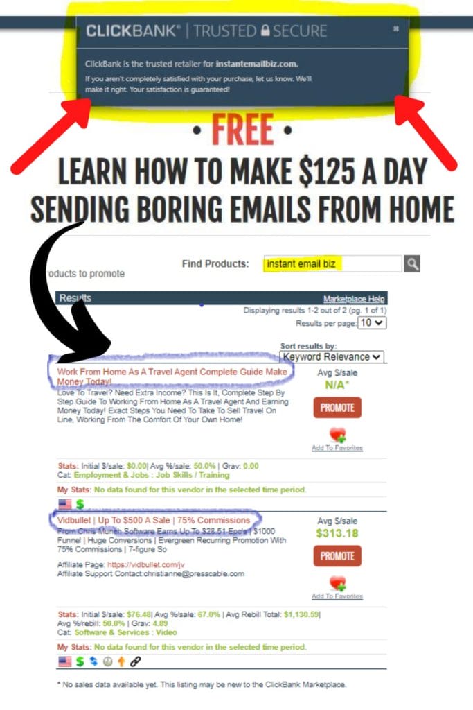 instant email biz is not listed on clickbank