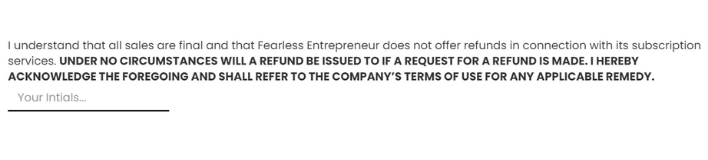 fearless entrepreneur movement no refunds