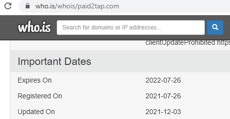 who.is shows when the website was registered and created
