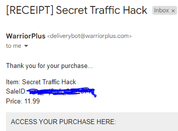 Receipt for Secet Traffic Hack