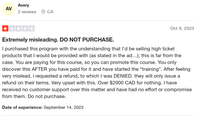 Avery review on TrustPilot
