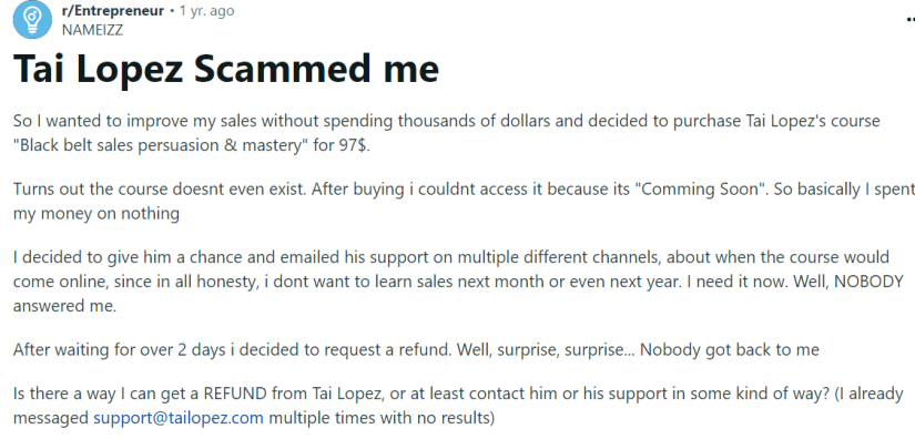 Reddit on Tai Lopez