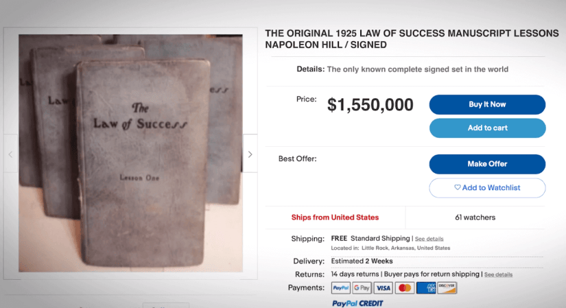 the law of success original book listed for 1.5M